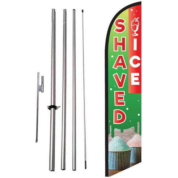 Shaved Ice Outdoor Sign. Advertising Feather Banner Swooper Flag Set with 15 Foot Flag Pole Kit and Ground Stake, Outdoor Signs