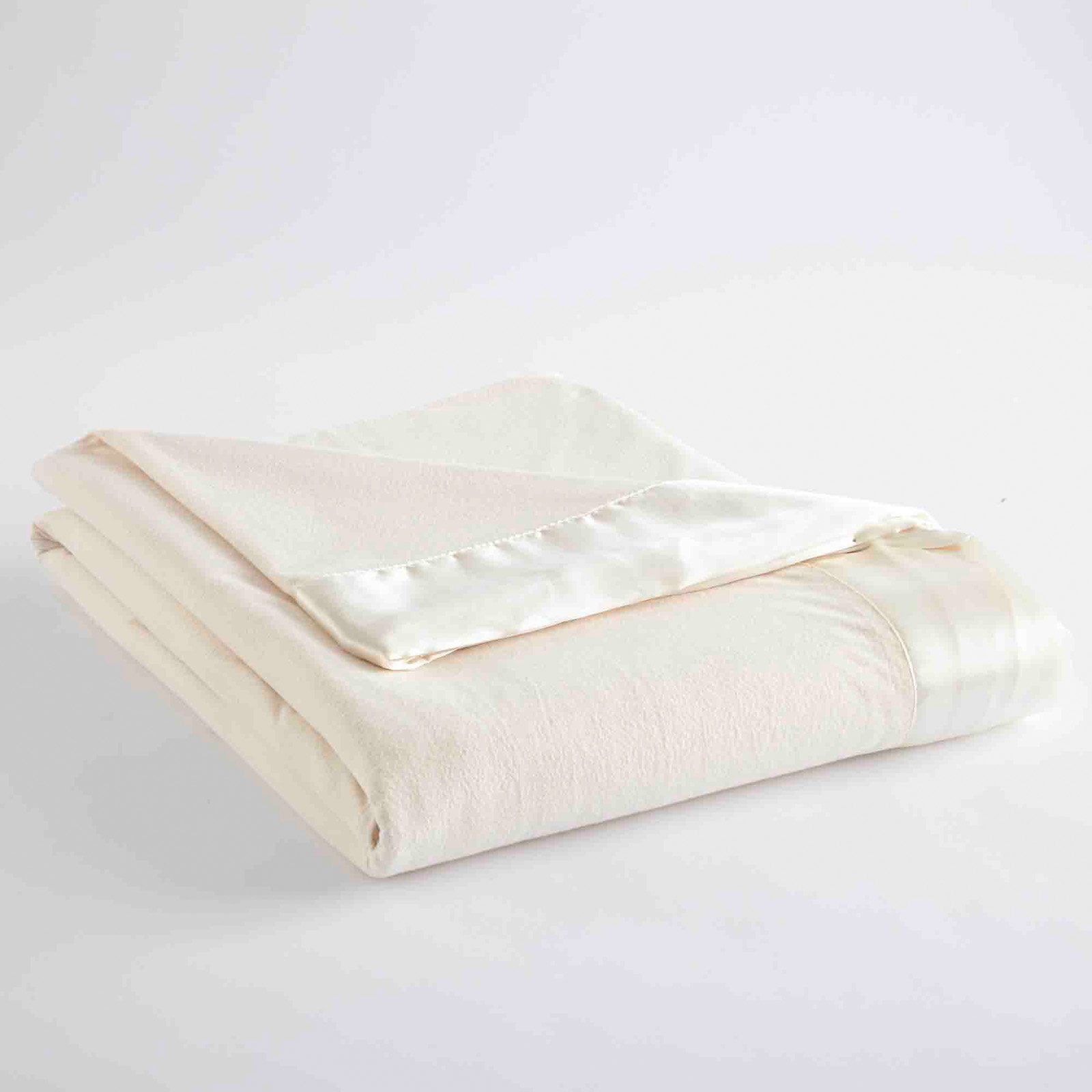 Ivory Twin Satin Hemmed Micro Flannel Fleece Blanket
