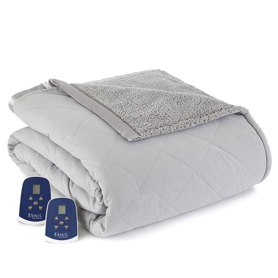 Shavel Home Products Micro Flannel® Reverse to Sherpa Electric Blanket, Full, Greystone