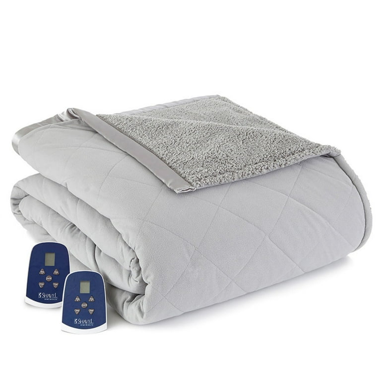 Shavel Home Products Micro Flannel Reverse to Sherpa Electric Blanket Full Greystone