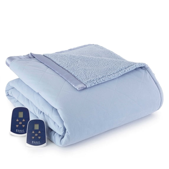 Shavel Home Products Micro Flannel® Reverse to Sherpa Electric Blanket, Full, Wedgewood