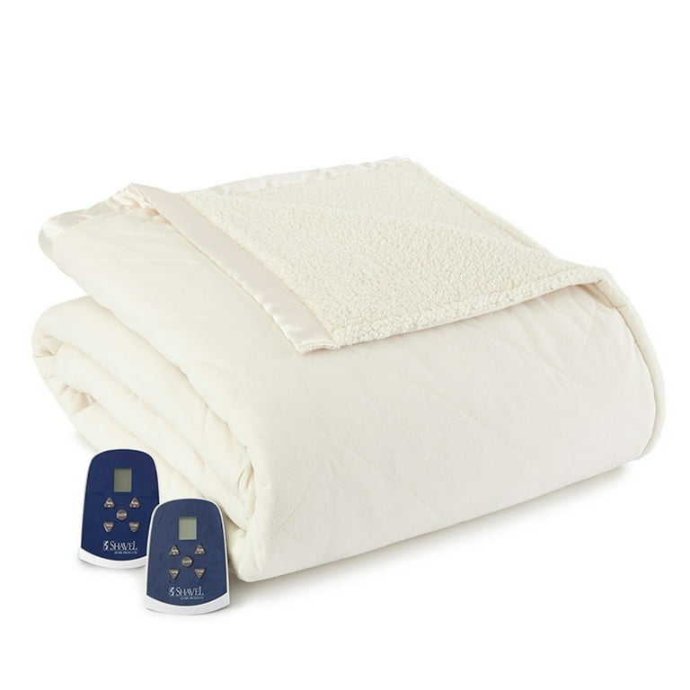 Shavel Home Products Micro Flannel Reverse to Sherpa Electric Blanket Twin Ivory