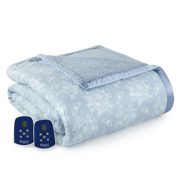 Shavel Home Products Micro Flannel® Reverse to Sherpa Electric Blanket, Twin, Toile Wedgewood