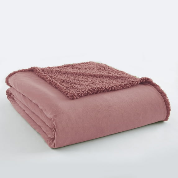 Shavel Home Products Micro Flannel ® Reversible Sherpa Blanket, Full/Queen, Frosted Rose