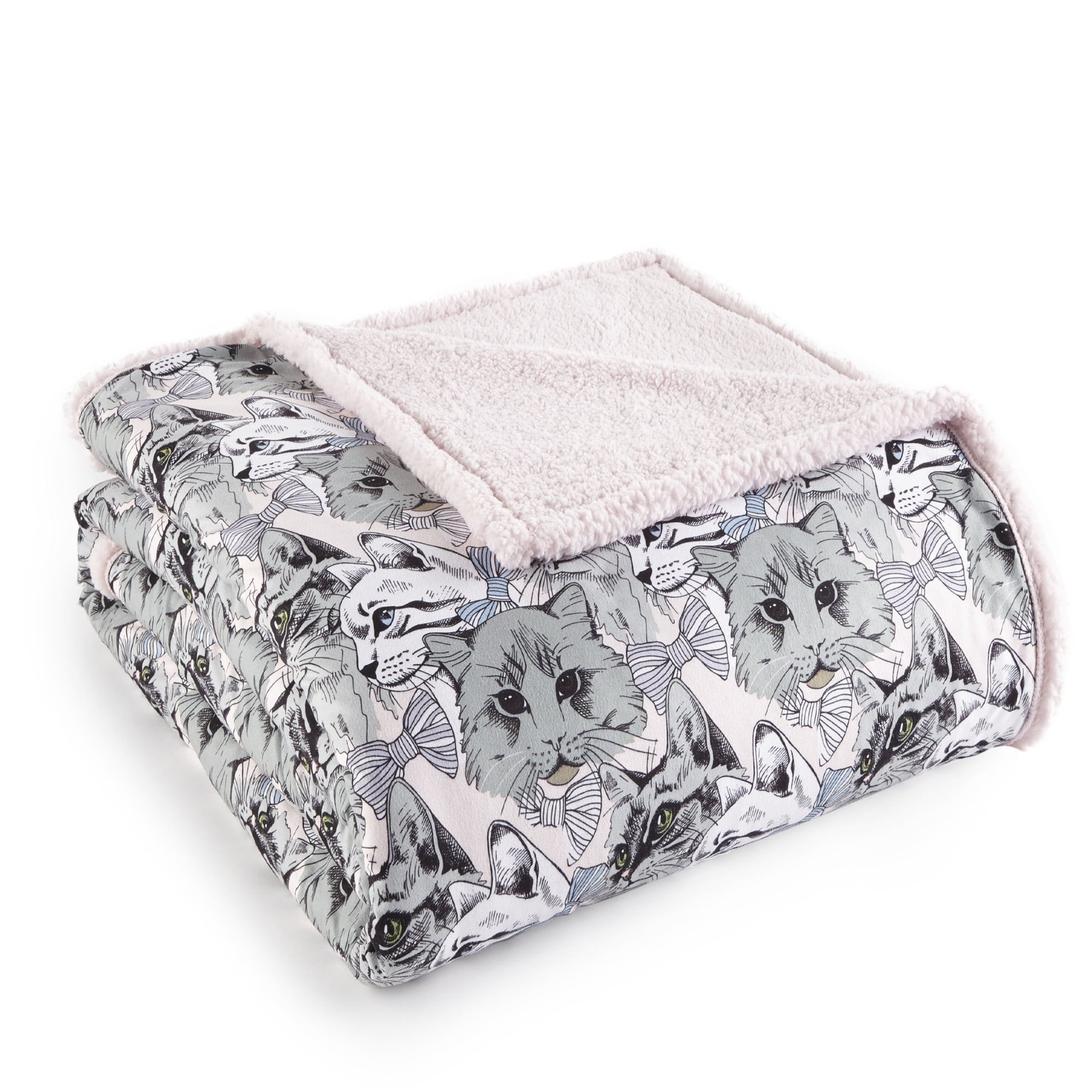 Shavel Home Products Micro Flannel Reversible Sherpa Blanket King Cat Collage