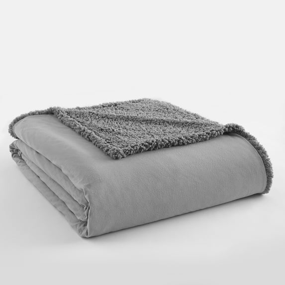 Shavel Home Products Micro Flannel ® Reversible Sherpa Blanket, Twin, Greystone