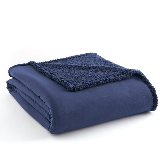 Shavel Home Products Micro Flannel ® Reversible Sherpa Blanket, Twin, Smokey Mountain Blue