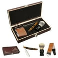 Shaver Kit Cut Throat Straight Razor Shaving Brush Leather Strop Wood
