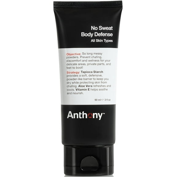 Anthony No Sweat Body Defense Deodorant for Men, Anti-Chafing & Anti-Itch Body Lotion, 3 fl oz