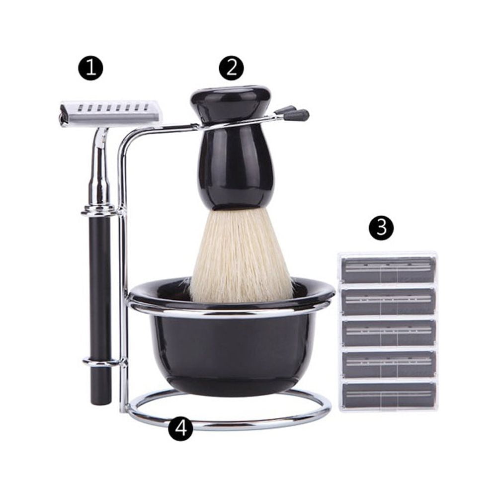 Shaving Brush Set Stainless Steel Shaving Stand and Soap Cup Kit for