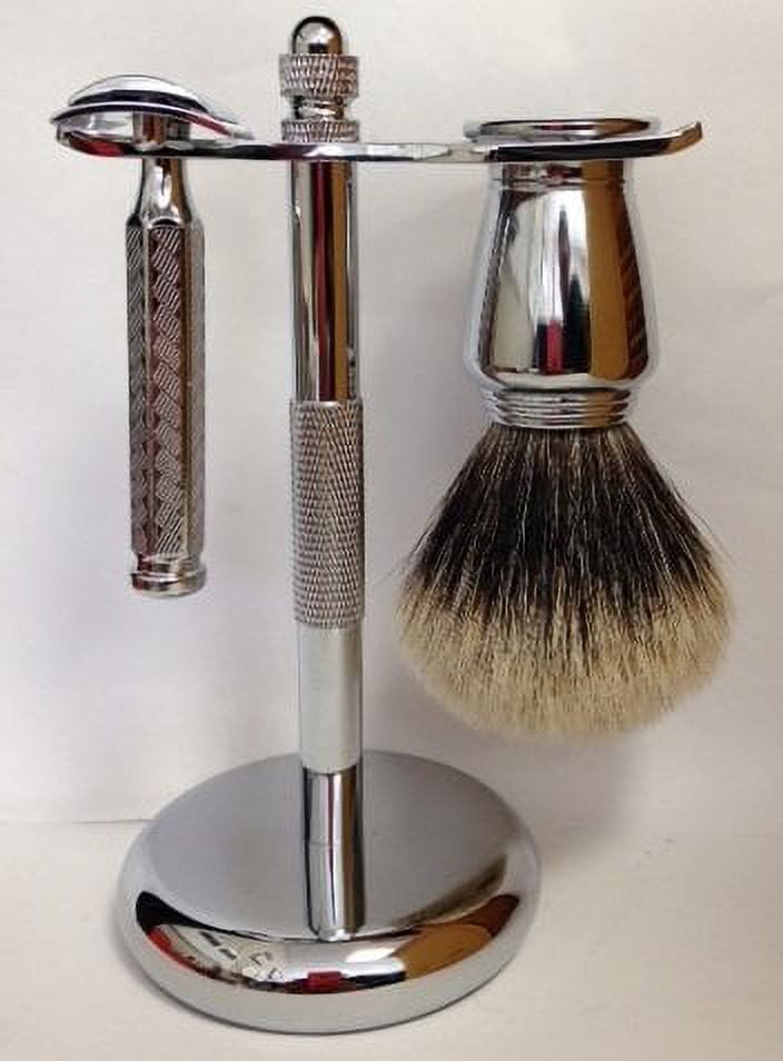 Shaving Gift Set with Merkur Classic Safety Razor, Badger Brush, Chrome Brush...