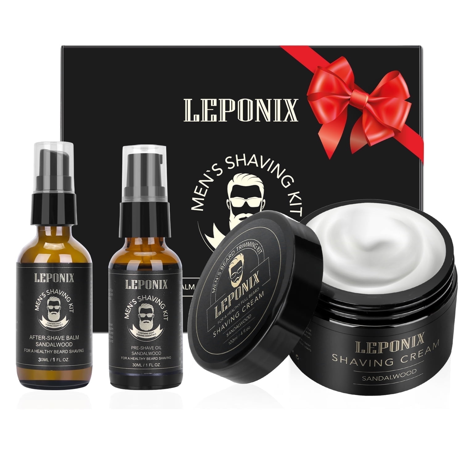 LEPONIX Men's Shave Kit Includes Sandalwood Shaving Cream Gift Set with Pre-Shave Oil, After Shave Lotion