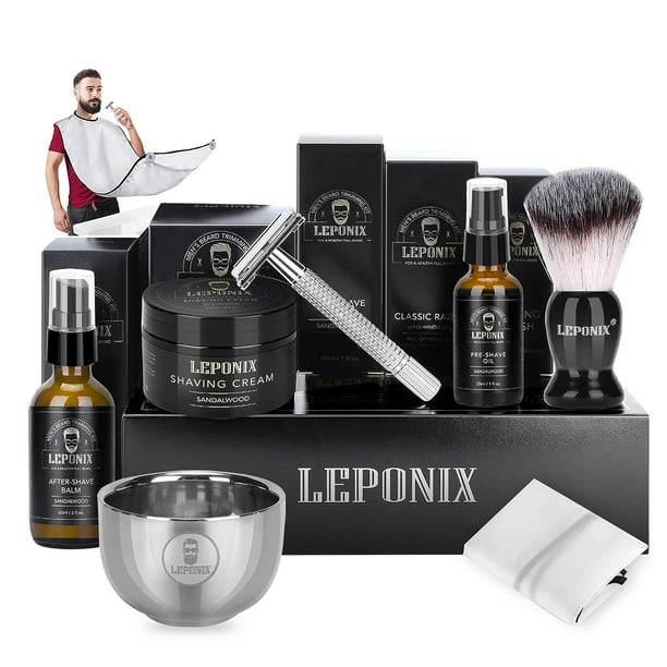 Shaving Kit for Men Includes Safety Razor Sandalwood Shaving Cream Aftershave Balm Pre Shave Oil Shaving Brush and Bowl Shaving Apron Bib Gifts for Men Him Stocking Stuffers Walmart Business Supplies