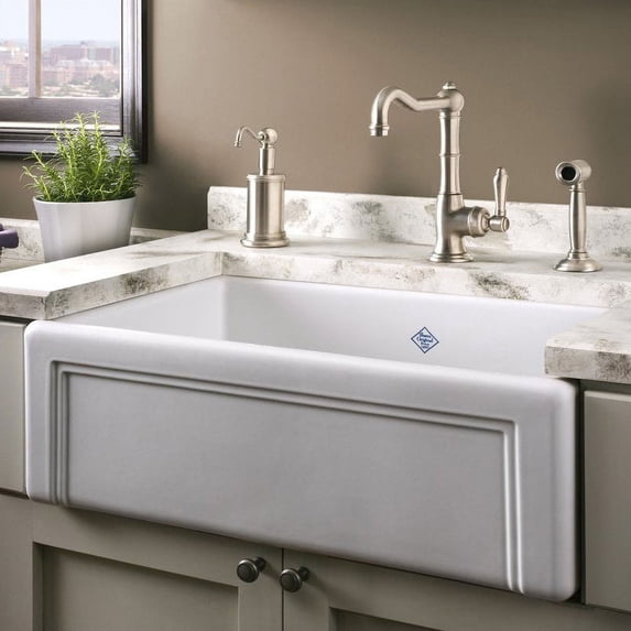 Shaw's Premium Seafood Egerton Casement Edge Apron Front Fireclay Kitchen Sink White 30" X 18" X 10" Single Bowl