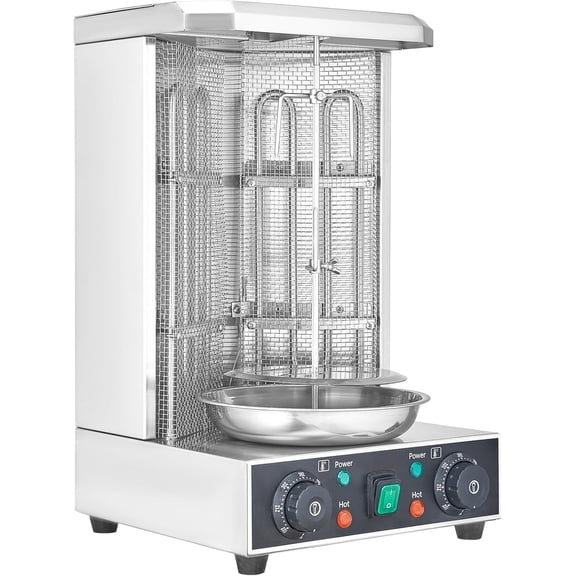 Shawarma Grill Machine, 13lbs Capacity, 2-Burner Electric Vertical Broiler, 122-572 Gyro Rotisserie Oven for Chicken & Doner Kebab, Ideal for Home and Commercial Use
