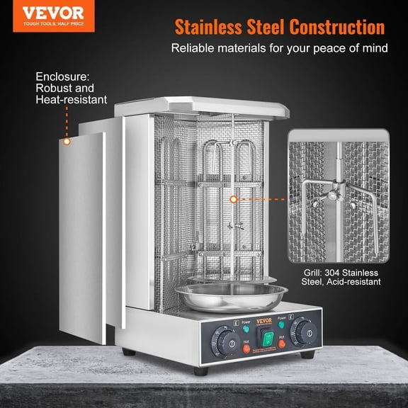 Shawarma Grill Machine,13lbs Capacity,Chicken Shawarma Cooker Machine with 2 Burners,122-572 F Electric Vertical Broiler Gyro Rotisserie Oven Doner Kebab Machine for Home/Commercial Use