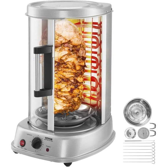 Shawarma Grill Machine, Vertical Chicken Shawarma Cooker Machine Countertop, Electric Stainless Steel Broiler Gyro Rotisserie Oven Doner Kebab Machine, for Home Restaurant Kitchen Parties