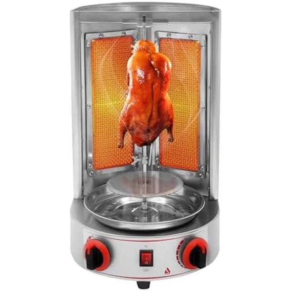Shawarma Machine Doner Kebab Grill, 110V 3000W Vertical Gyro Gas Grill Rotisserie Machine, Stainless Steel Spinning Broiler Machine With 2 Burners For Kitchen Restaurant Dinner Camping