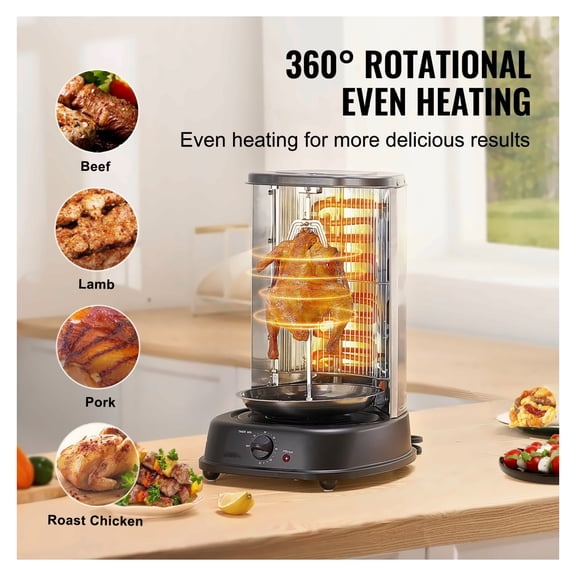 Shawarma Machine Vertical, Electric Countertop Grill, Stainless Steel Gyro Kebab Rotisserie Oven for Home Restaurant Kitchen