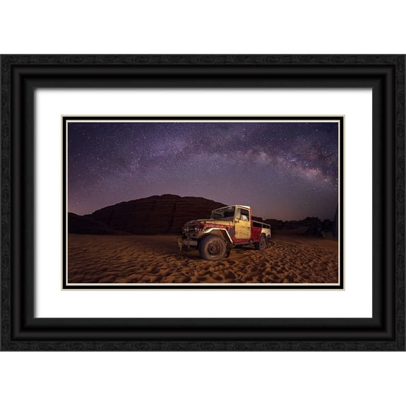 Shawki Ibrahim, Saad 14x10 Black Ornate Wood Framed with Double Matting Museum Art Print Titled - Car Under The Milkyway Galaxy