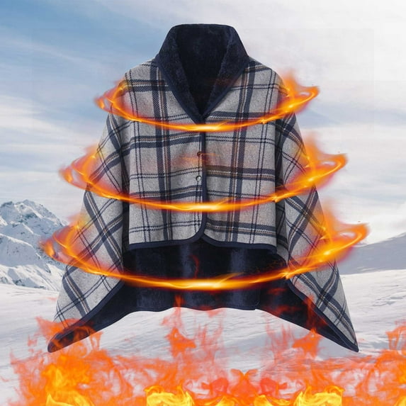 Shawl Blanket for Women Fleece Wearable Blanket, Winter Warm Heated Plaid Wrap Blanket Portable for Travel Bed Camping