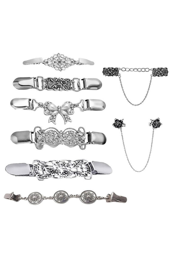 Shawl Chain Clips 8 Styles Blouse Collar Vintage Shawl Elegant Retro Alloy Shirts Fashion Sweater Clips Duck Clip Clasps for Gift Women Girls