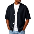 thumbnail image 1 of Shawl Collar Cardigan Sweaters for Men V Neck with Buttons Open Front Cardigan Textured Waffle Knit Short Sleeve Cardigans Relaxed Casual Classic Lightweight Plus Size Spring Outfits,Blue 3XL, 1 of 6