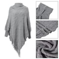 thumbnail image 1 of Shawl Collar Long Sleeve Womens Pullover Sweater Turtleneck Poncho Sweater with Fringes Hem for Women, 1 of 9