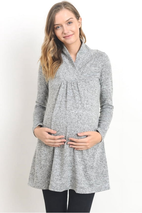 Shawl Collar Maternity Knit Tunic Sweater