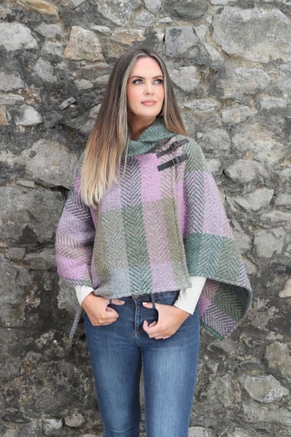 Shawl Collar Poncho- Loden