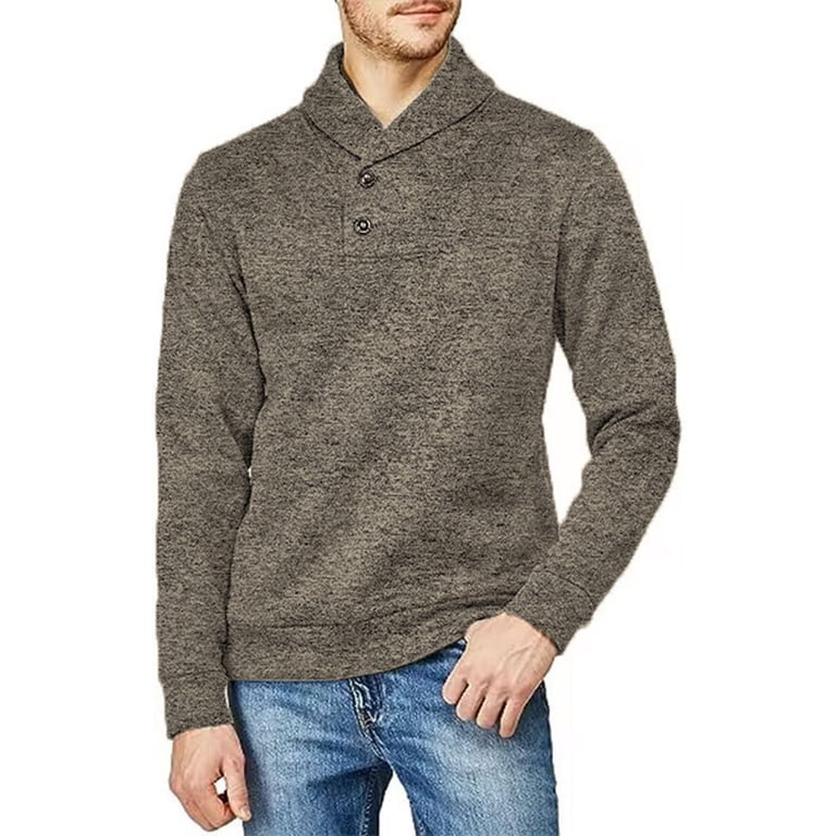Shawl Collar Pullover Sweater Men Slim Fit Casual 2 Button Comfy