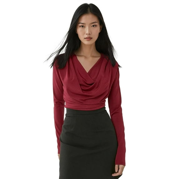 Shawl Collar Shoulder Padded Blouse