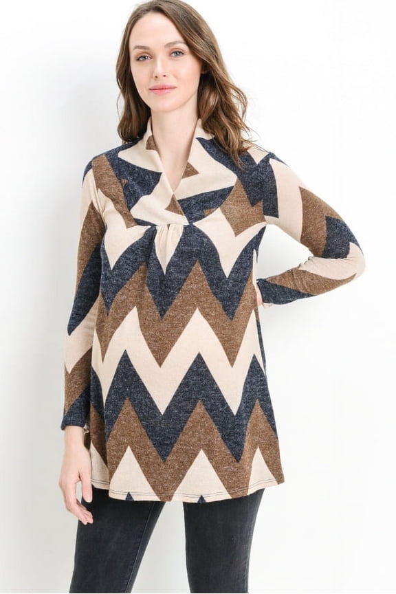 Shawl Collar Zigzag Maternity Knit Tunic Sweater