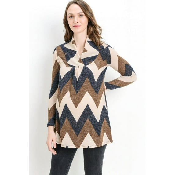 Shawl Collar Zigzag Maternity Knit Tunic Sweater