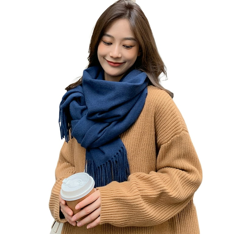 Shawl Wrap Plain Fringed Tassels Comfortable Soft Cold Resistant Solid  Color Winter Thermal Women Long Blanket Scarf for Office,Navy Blue -  Walmart.com