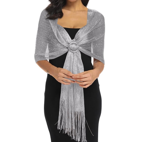 Shawl Wrap Shawls for Women Womens Shawl Shawls And Wraps for Evening Dresses, Metallic Glitter Shawls for Women, Sparkling Wedding Giving Shawl Gift, Gray-One Size