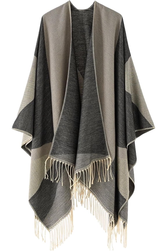 Shawl Wrap for Women:Open Front Cardigan Shawls,Oversized Plaid Boho Cape with Tassel,Elegant Sweater Poncho Cape,Scarves for Women Fall Winter Warm,Cozy Gifts for Women