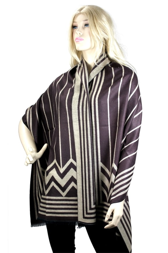 Shawl Wrap with Stripes Print, Brown, 1-Piece  - SF-RUM08BN