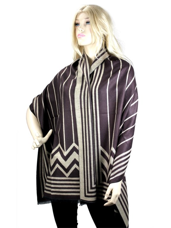 Shawl Wrap with Stripes Print, Brown, 1-Piece - SF-RUM08BN