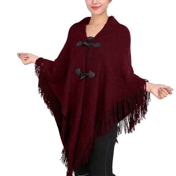 Shawl Wraps For Women Winter Autumn And Winter Cape Cape Fringe Horn Buckle Solid Color Irregular Double Fringe Cape Cape Warm And Thick Scarf