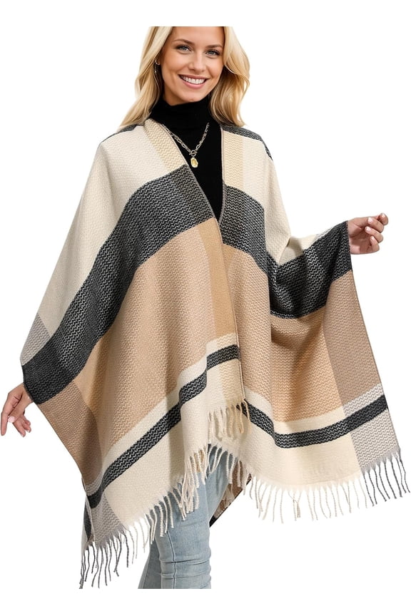 Shawl Wraps Gifts for Women,Warm Poncho Sweater,Tassels Open Front capes, Travel Christmas Gifts for Winter Fall