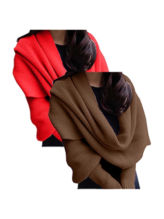 Shawl Wraps for Women 2pc Knitted Cosy Wrap Shawl Open Front Lightweight Poncho Warm Scarf Fall Winter Clothing Cardigan Sweater Versatile Cape Scarf Elegant Knit Poncho,MulticolorA,A