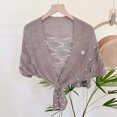 thumbnail image 1 of Shawl Wraps for Women,Knitted Shawl with Wave Pattern and Pearl Shoulder Strap, Thin Autumn Small Cape, Lightweight Layering Piece for Dresses and Shirts(Khaki), 1 of 3