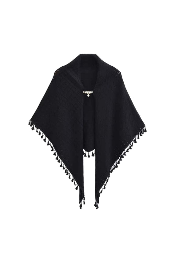 Shawl Wraps for Women,Retro Knit Triangle Shawl with Tassels.Warm Cape Scarf Wrap,Versatile Winter Autumn Outerwear Accessory for Dresses & Coats(Black)