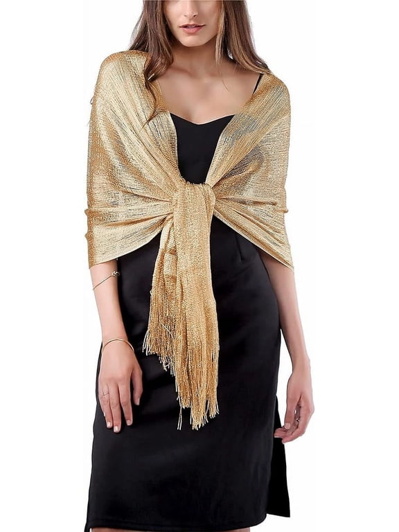 Shawl Wraps for Women, Shawls and Wraps for Evening Dresses, Champagne Gold Polyester Fiber Sparkle Luxurious Textured Shawl is Suitable for Evening Dresses in Various Colors