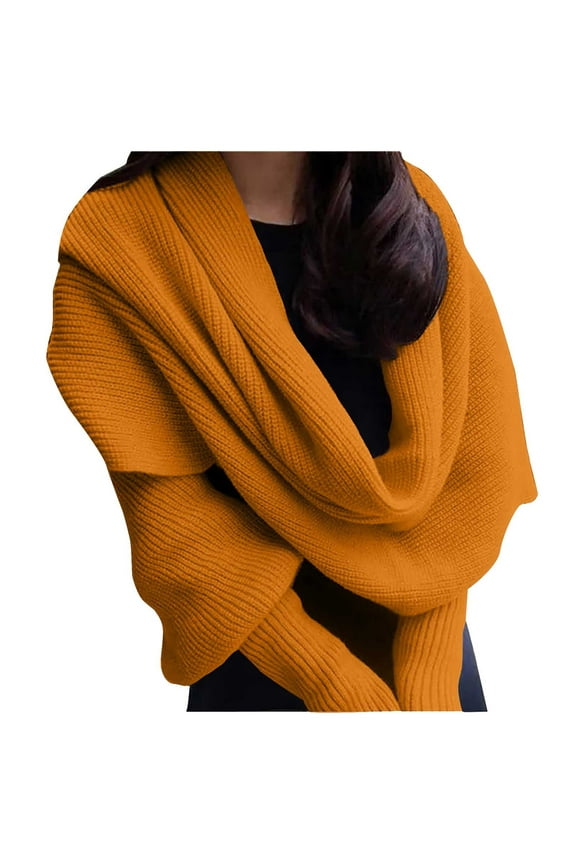 Seductiva Wraps Utrum Knitted Cable Wrap for Women Cropped Sweater Womens Wrap Sweater Knitted Scarf with Sleeves Knitted Wrap