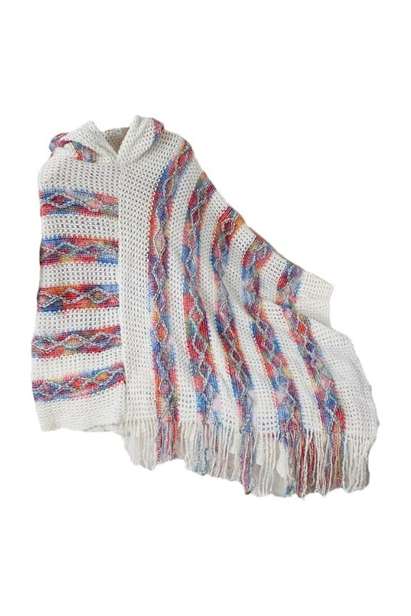 Shawl Wraps for Women Women's Hooded Poncho Long Fringe Capes Boho Knit Shawl Mexican Hoodie Soft Asymmetrical Warm Pullover Winter Fall Shawl