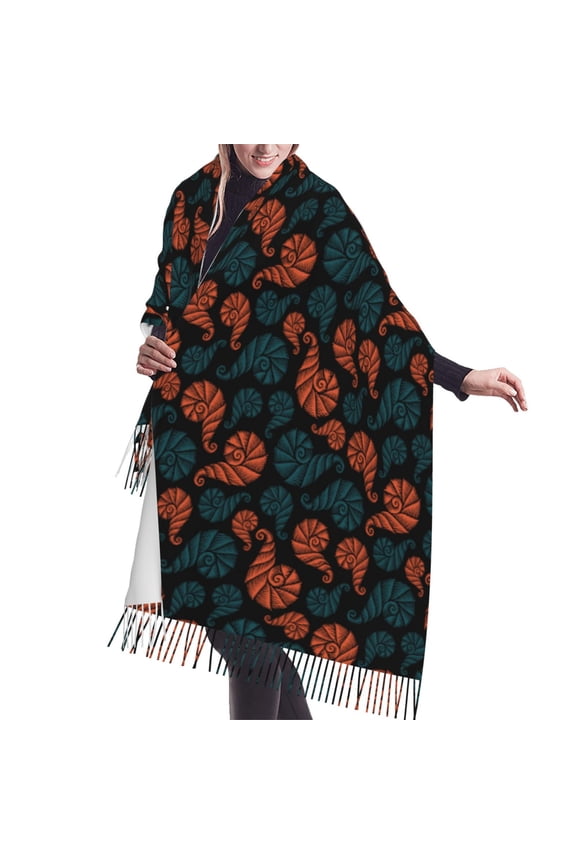 Shawl Wraps for Women - Abstractly Sea Shell Oversized Fall Winter Fashion Blanket Scarf for Women