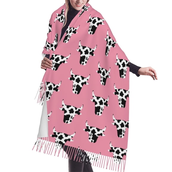 Shawl Wraps for Women - Artistic Cartoon Cow Print Head Oversized Fall Winter Fashion Blanket Scarf for Women
