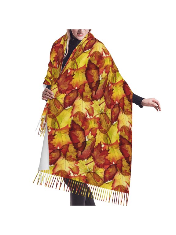 Shawl Wraps for Women - Autumn Mosaic Maple Leaves Oversized Fall Winter Fashion Blanket Scarf for Women